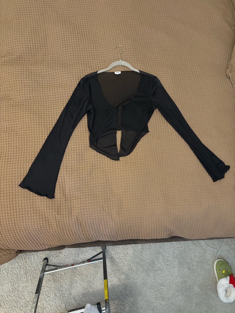 Garage Black Long-Sleeve Sheer Crop Cardigan